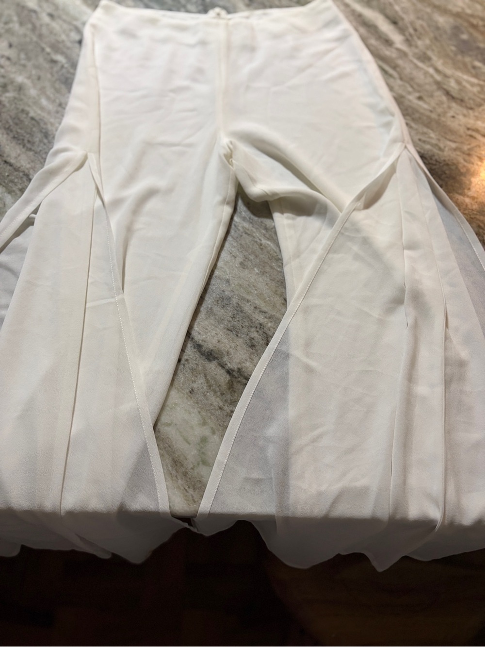 Women's Sheer Panel White pilates  Pants with elestic waist